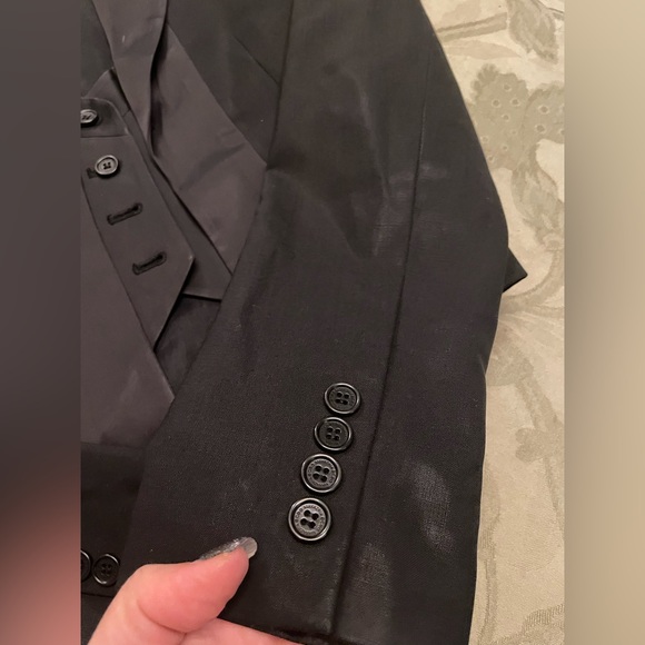 BCBGMaxAzria Tux Style Wool Cropped Blazer Built in Vest Black Shimmer Jacket XS - Picture 5 of 16